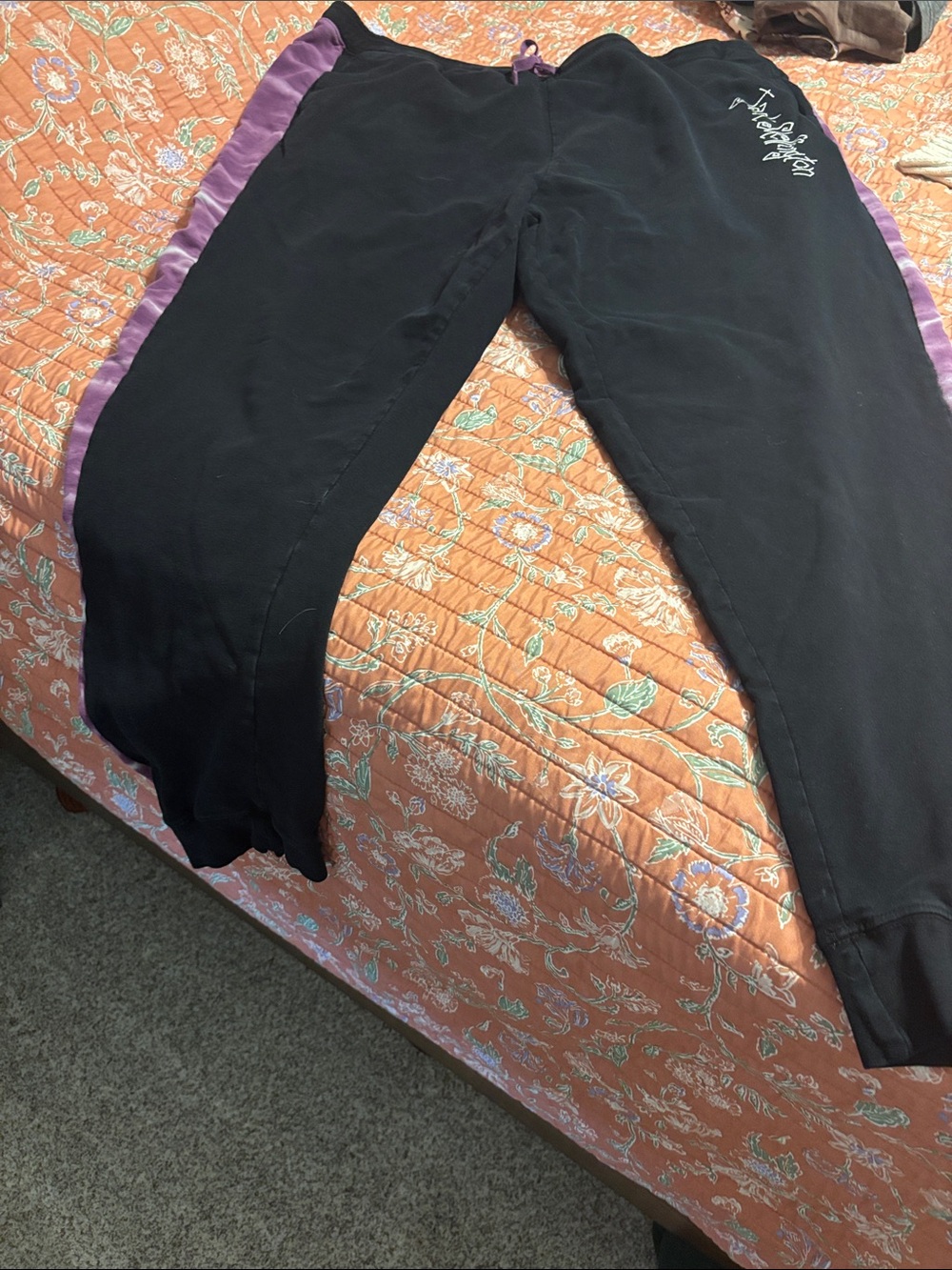 Disney Black Joggers with Purple Side Panels
